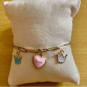 Charming Bracelet with Pink Heart and Crown Charms